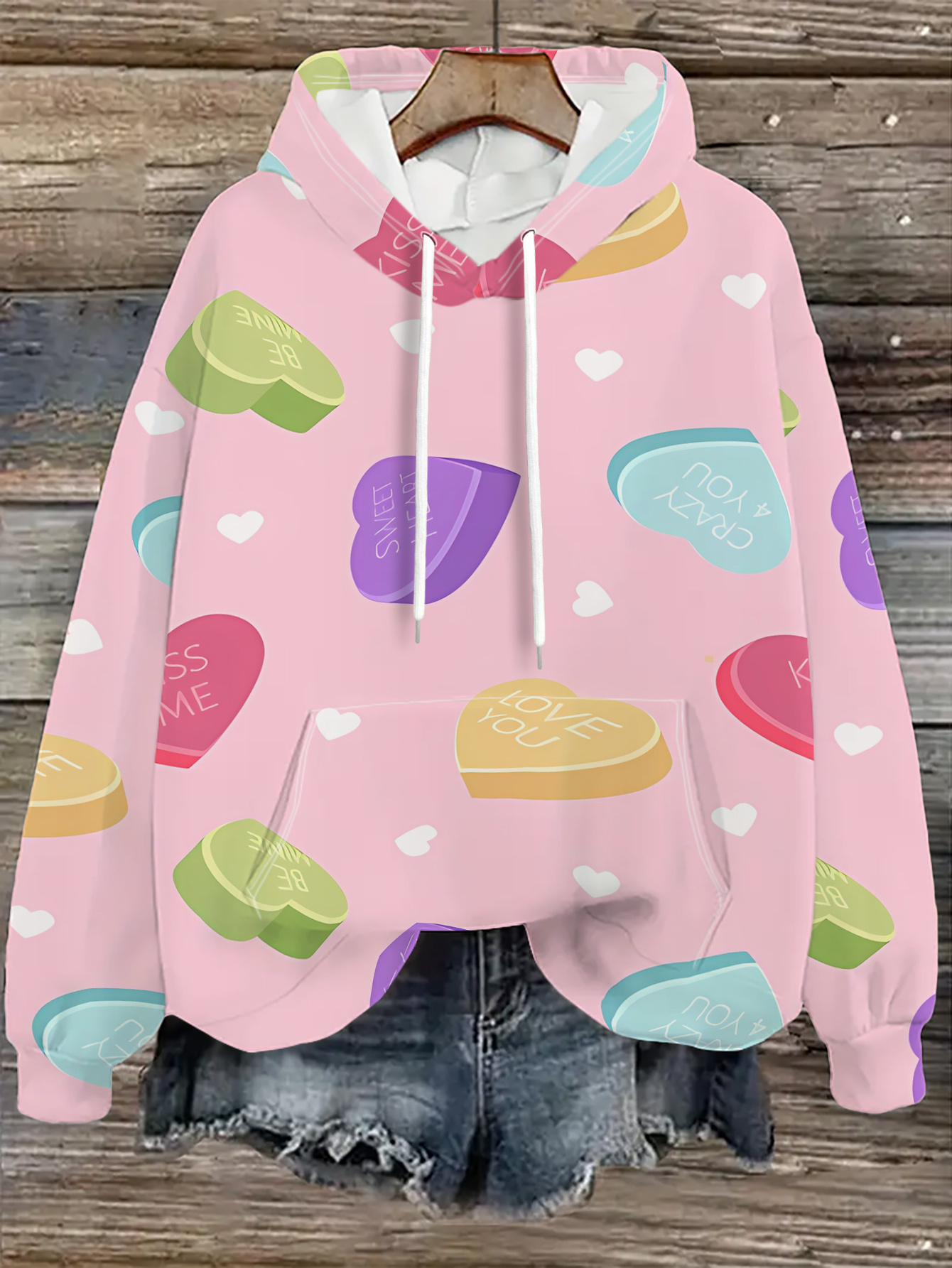 womens casual athletic hoodie candy heart pattern   background   mothers day gift