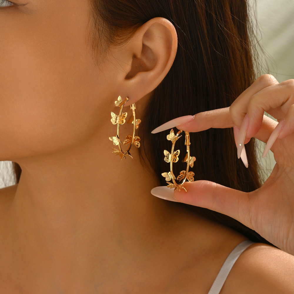 Women's Golden Butterfly Hoop Earrings