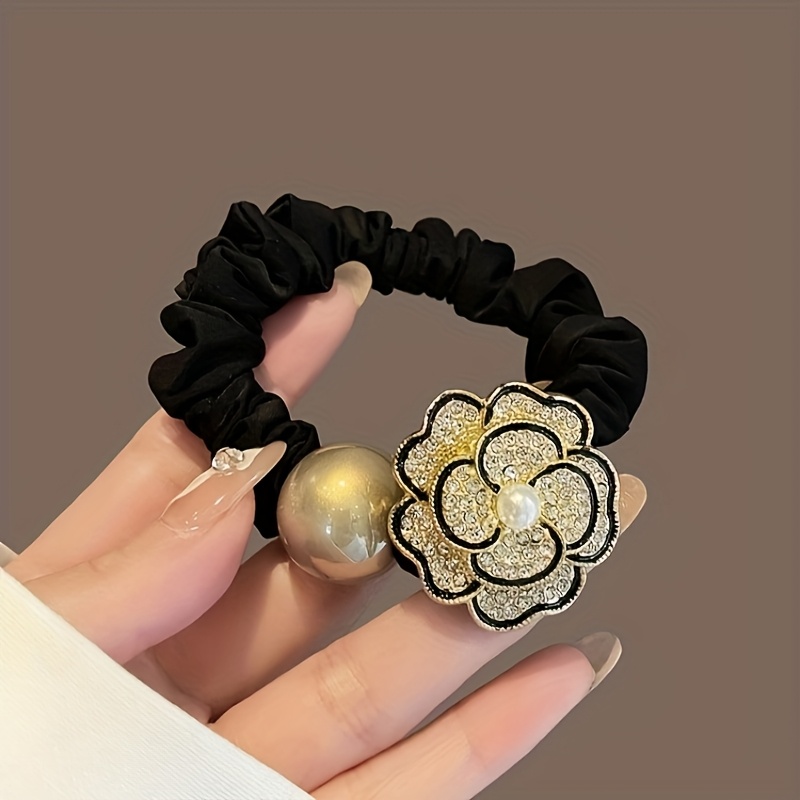 TEMU Elastico per capelli con rosa di strass, elegante ferma code in stile da donna, accessorio versatile per