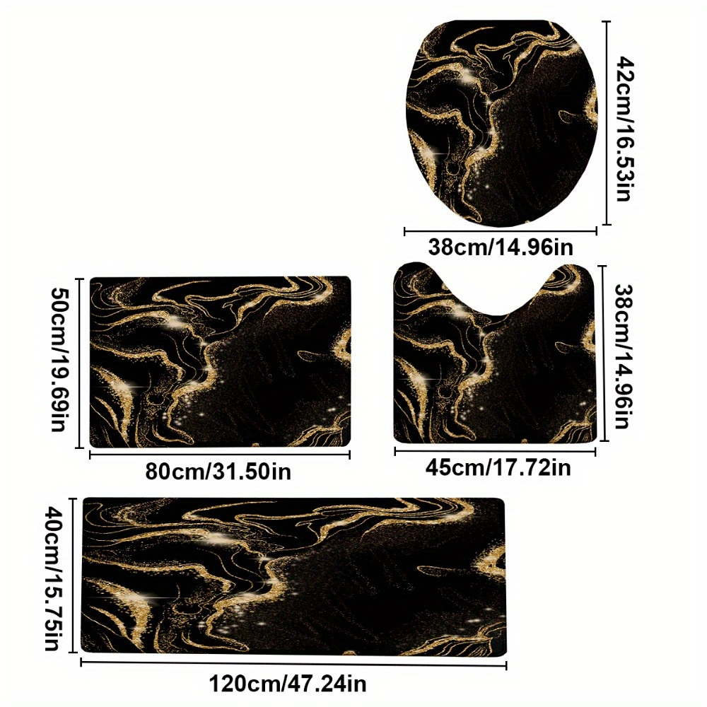 TEMU 4pcs/ Set Simple Black Pattern Printed Bathroom Protective Mat Set, Non-slip Bathroom Mat, Flannel Bathroom Mat, Bathroom Floor Mat, Toilet Mat
