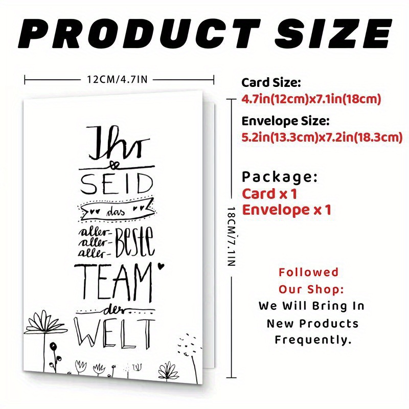 TEMU 1pc German Team Greeting Card, Card For The In The World, Greeting Card Or Thank You Card For Farewell