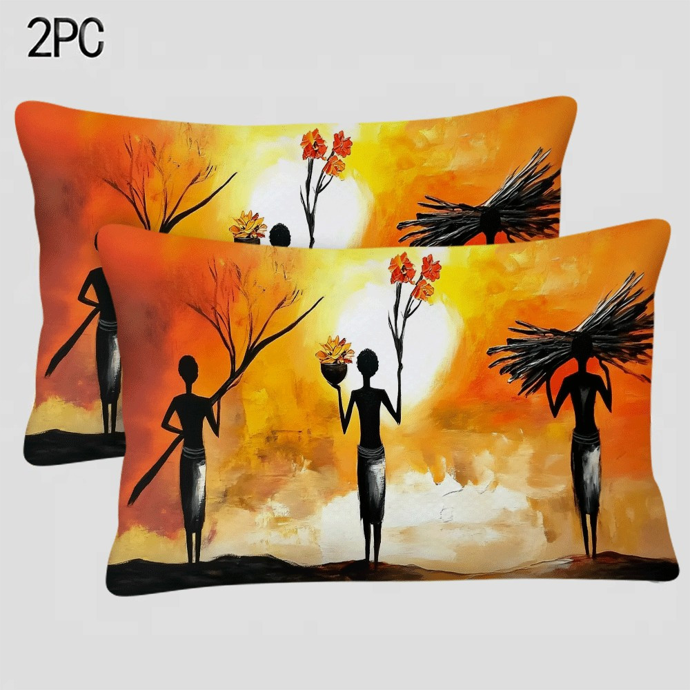 2 pack african women art flannel pillow covers 20x12 inch     machine washable zipper closure   decorative cushion covers for   room bedroom back sleepers details 9