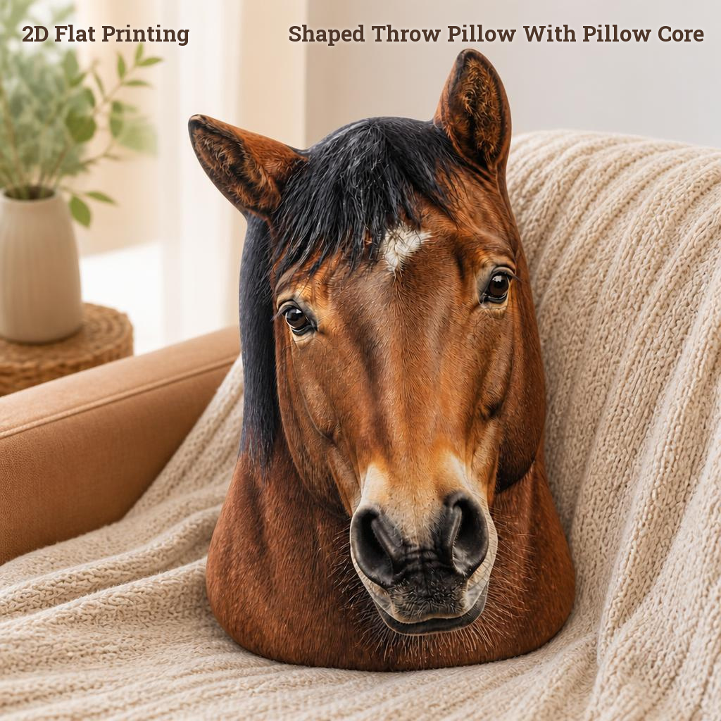 TEMU Cojín decorativo con cara de caballo realista - de caballo con cabeza inclinada , adecuado para sofá de acogedora, almohada de peluche con