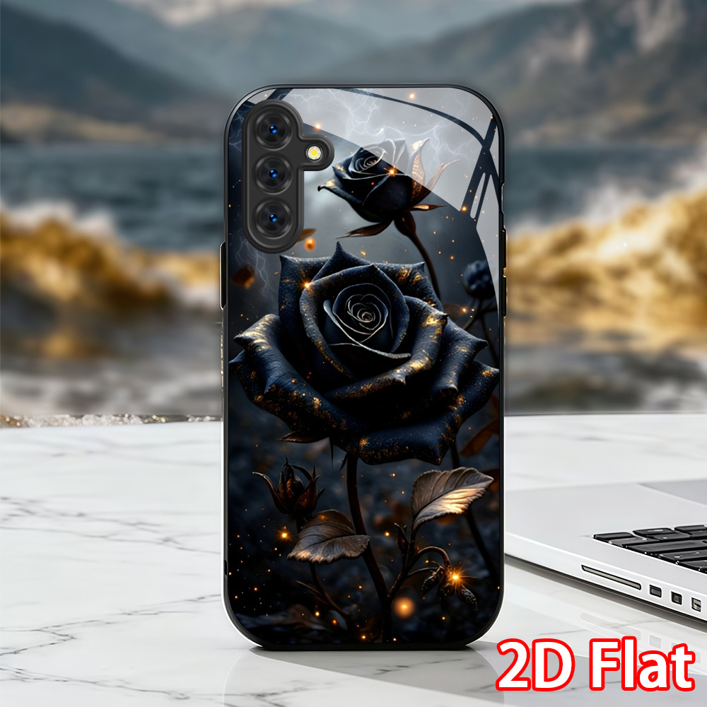 Image of Phone Case: 2d Dark Golden Rose Phone Case Mysterious Glass Phone Case For Galaxy S22 S23 S24 S25 S26 A13 A14 A15 A16 A36 A17 A34 Fe Gift For Her Elegant Phone Case Fashion Protective Case