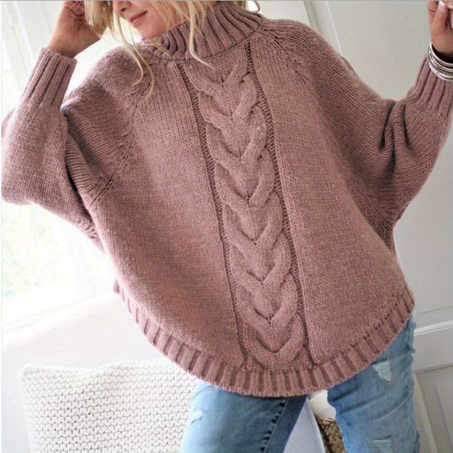 

Women Comfy Cable Sweaters Casual Half Turtleneck Loose Warm Long Sleeve Pullover Basic Knitwear For Fall Streetwear