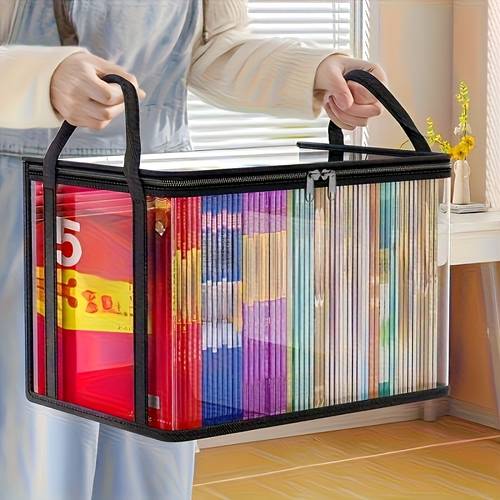 2pcs transparent thickened pvc zipper storage box large stackable organizer with cleaning cloth universal for clothes books food dorm wardrobe office