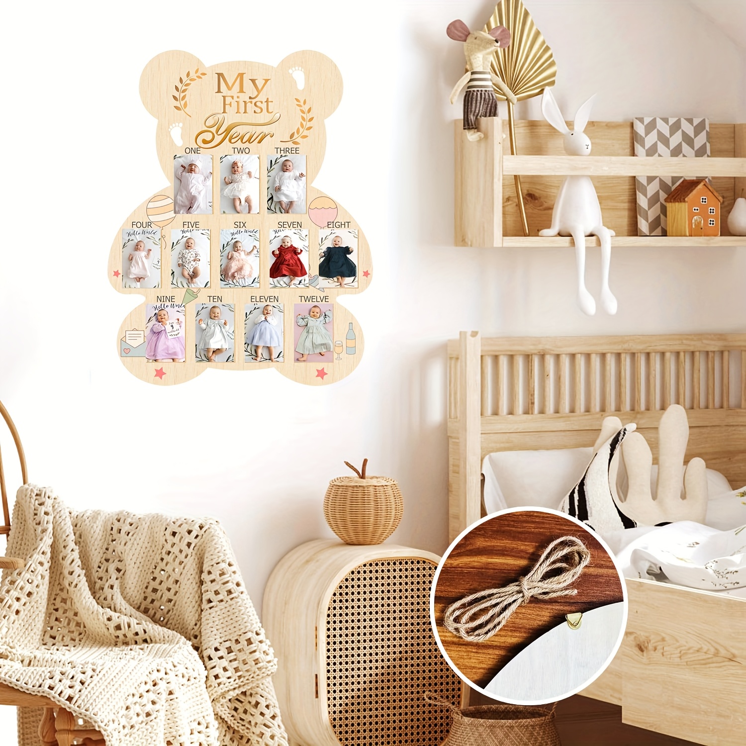 2D Printed Wooden Baby's First Year Growth Milestone Photo Frame