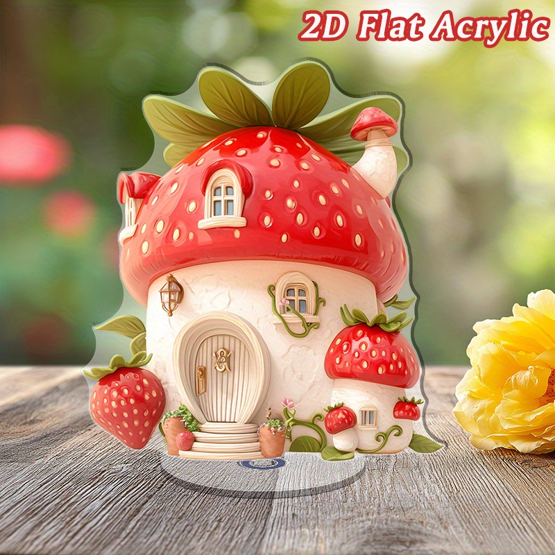 Strawberry Vintage Truck Decor With Wooden Crate - Farmhouse Spring Kitchen Centerpiece, Tiered Tray Decor, 6.5 Inches Tall