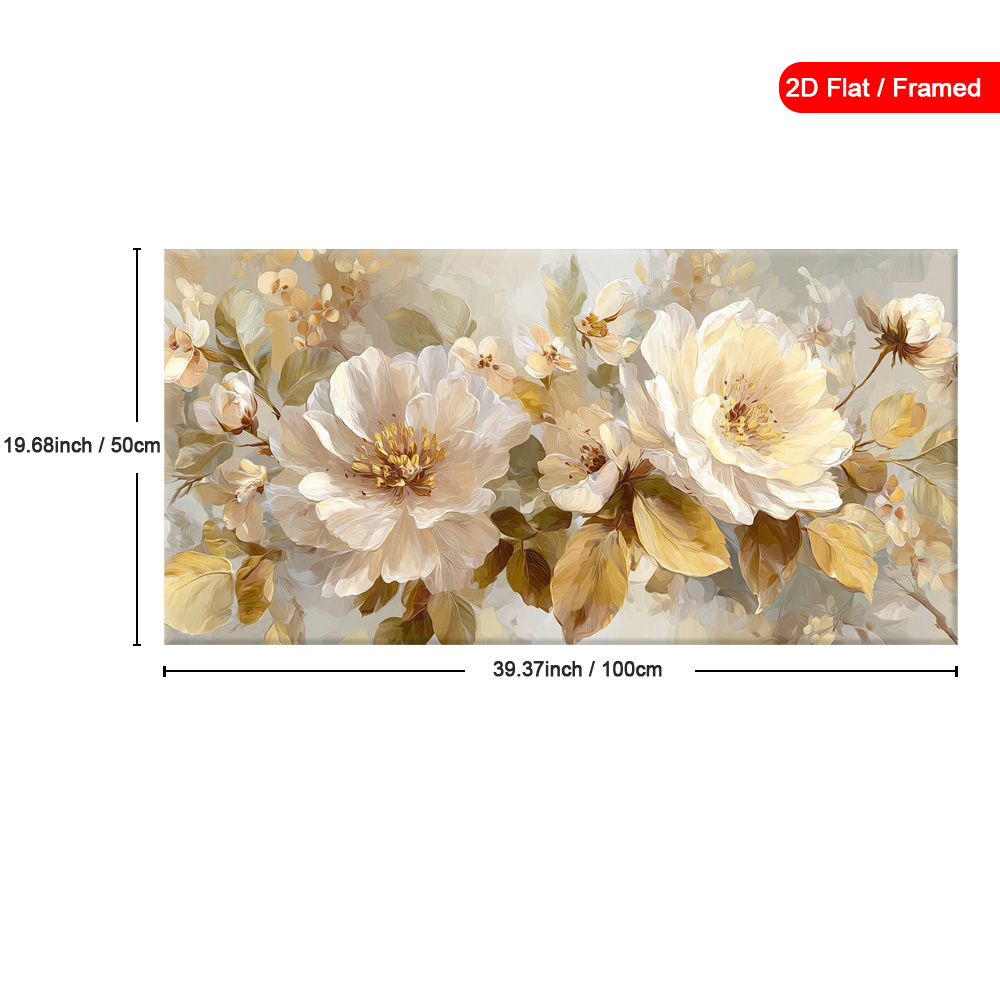 TEMU 2d Flat, 1pc Framed Elegant Floral Canvas Paintings, Spring Bloom Art Prints, Romantic Wall Arts, Soft Pastel Artwork Prints, Modern Wall Decor,