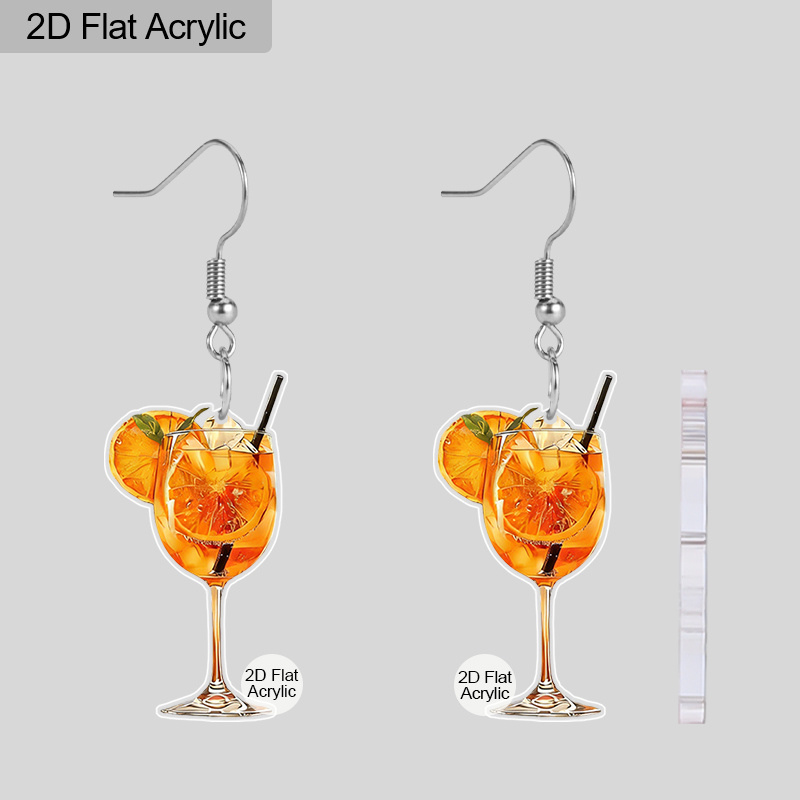 E-shop 2D-Flach, 1 Paar lustige orangefarbene Weinglas-Tropfen-Ohrringe, trendige Acryl-Ohrringe mit Getränke-Thema, Sommerurlaub-Ohrringe, für