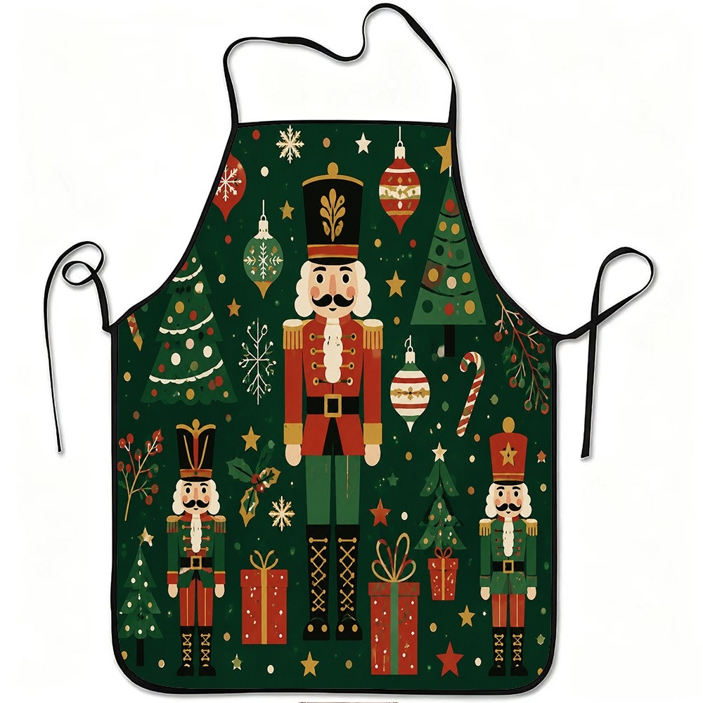 TEMU [2d] Apron 1pc Apron Nutcracker Printed Apron Suitable For Kitchen Cooking, Gardening And Nutcracker Theme Parties Waist Apron With Nutcracker