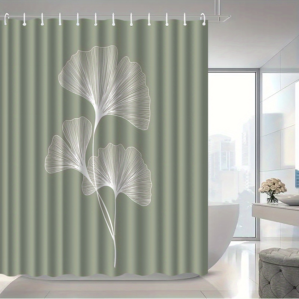 TEMU Jit1pcs Simple Ginkgo Leaf Pattern Shower Curtain, High-end Elegant Bathroom Curtain, Multi-functional Curtain, Bathroom Decoration Pattern
