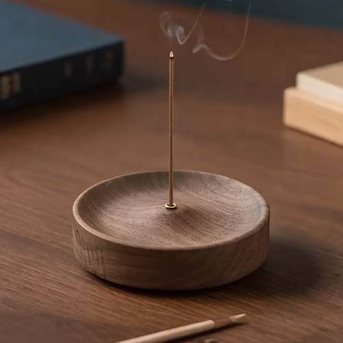 natural wood incense holder circular burner with for meditation travel compatible with stick cone and incense sticks minimalist wooden scent burner for living room bedroom office spiritual spaces no electricity needed