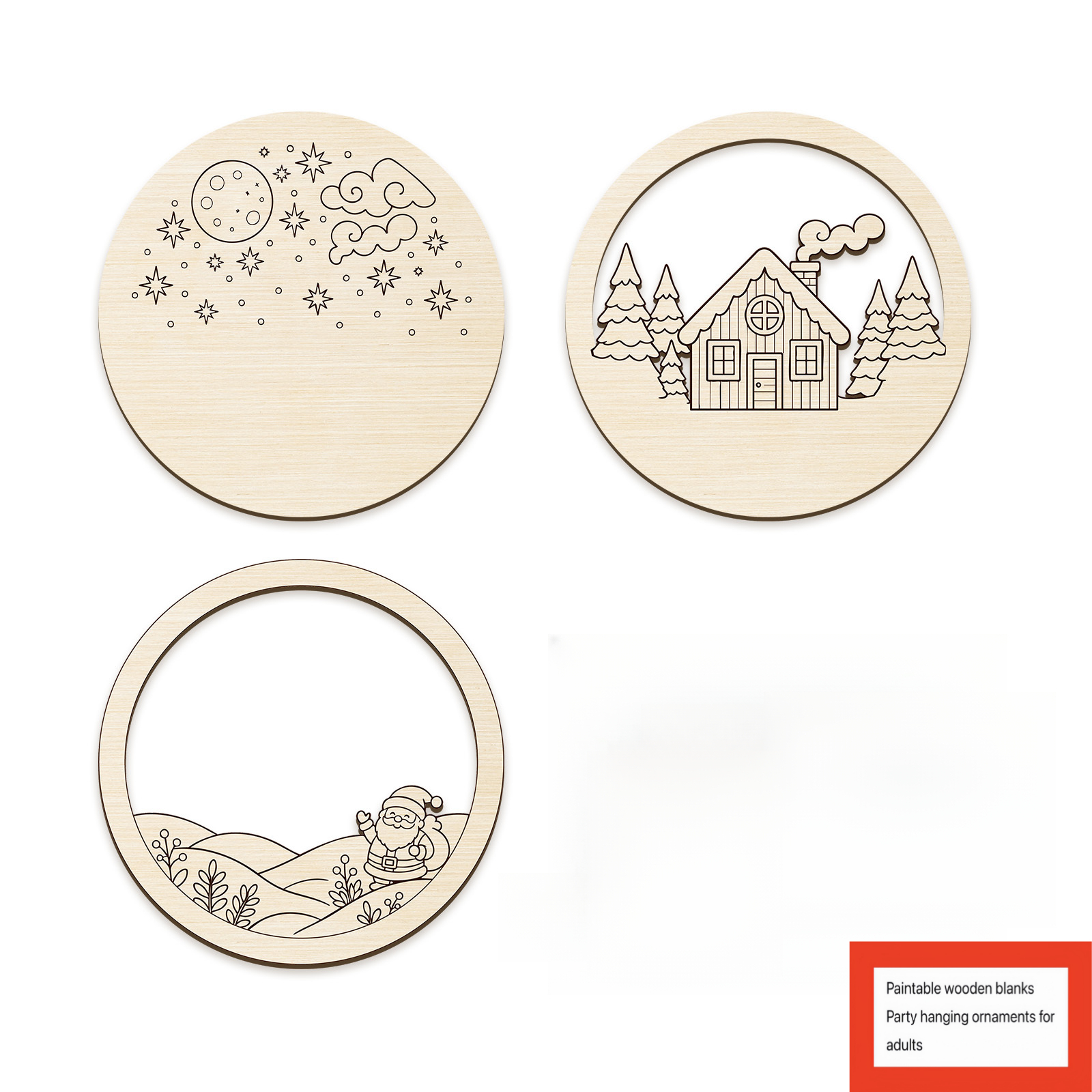 TEMU Kit de coloriage 2D plat, 1 ensemble de 3 niveaux de d'hiver en bois vierge, Noël, décoration d'ornement mural d'Halloween, décoration murale de