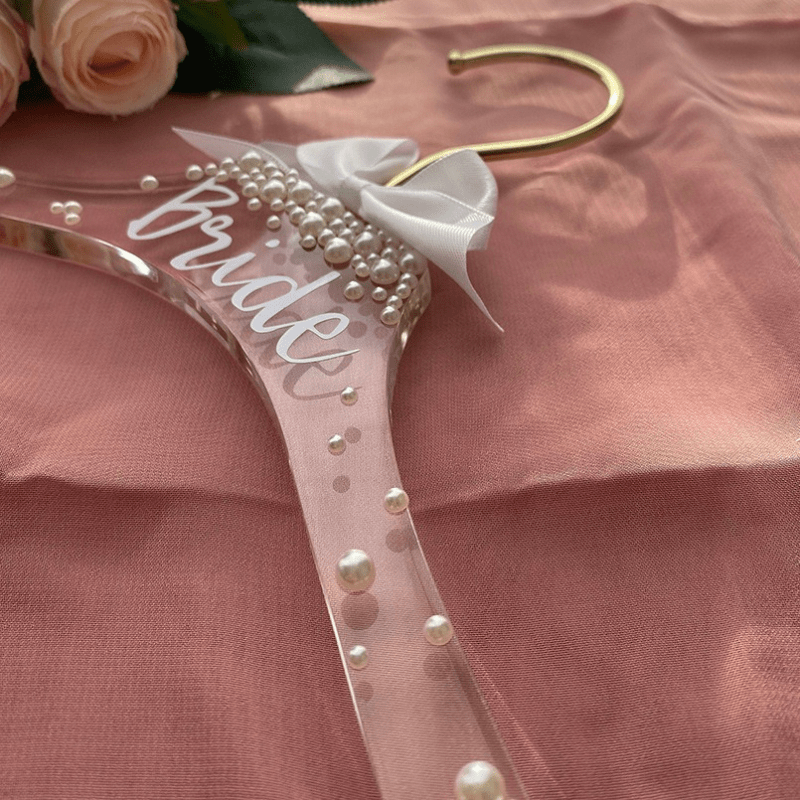 TEMU Cintre de mariée en acrylique avec crochet doré, cintre élégant pour robe de mariée, nœud en , accessoire photo de mariage, cadeau