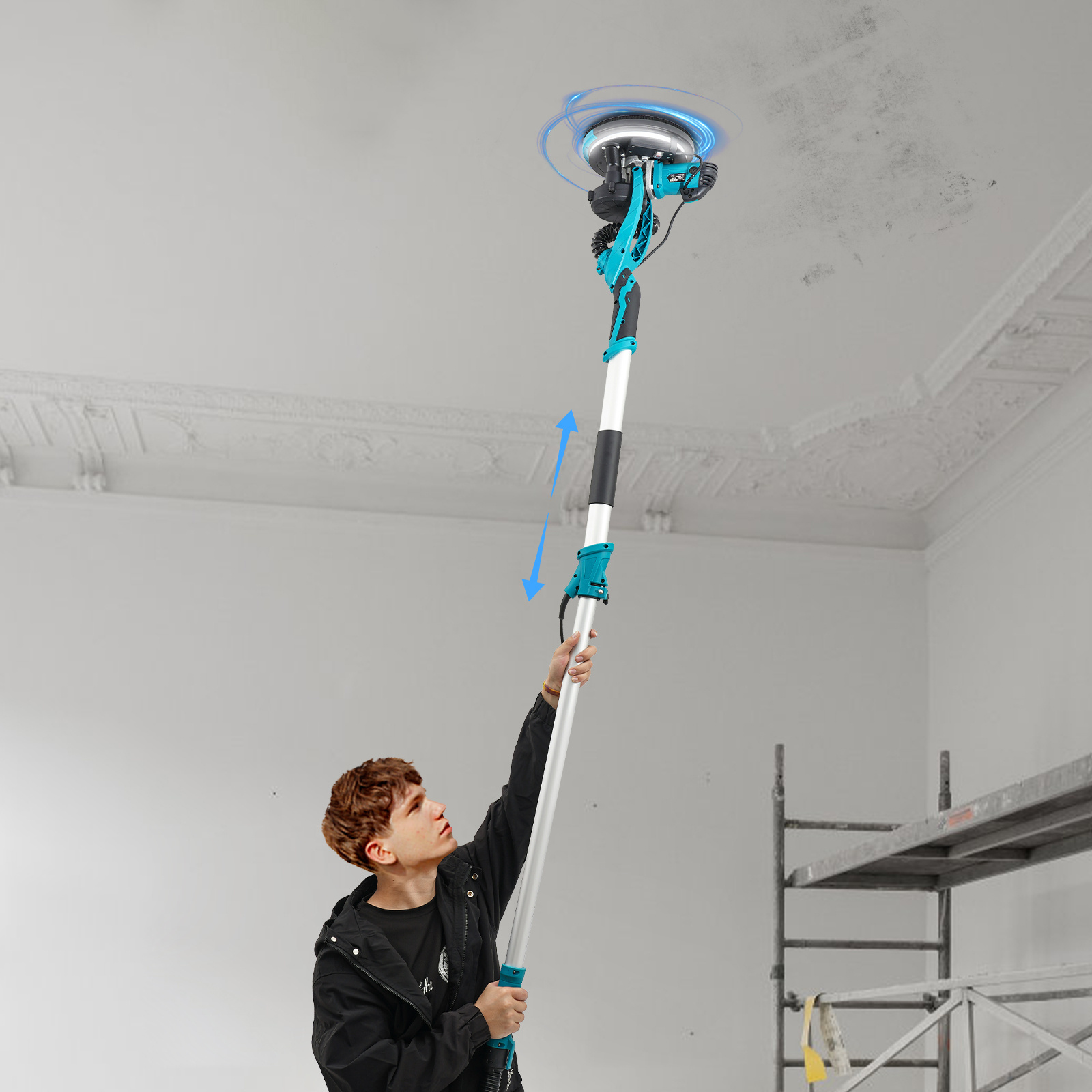 Sanding Kit With 2 2m Extension Pole 6 Sanding Sheets Adjustable Length 1 2 To 2 2m For Ceiling Wall Painted Wood Surface Preparation Wall Sander Tool
