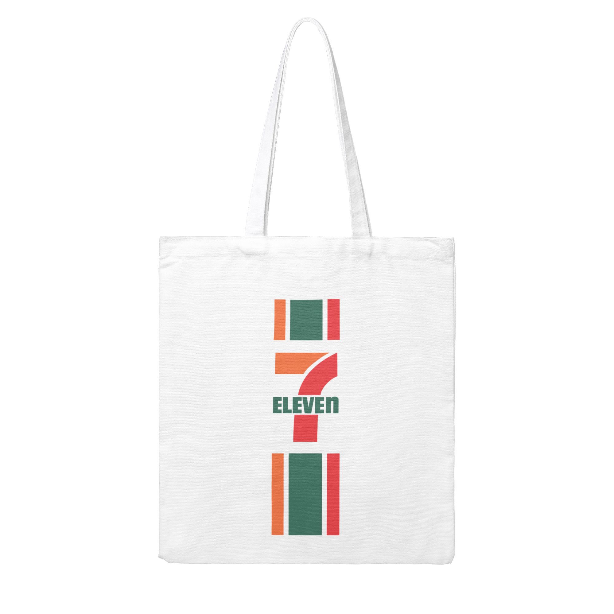 TEMU Sieben Elf Handtasche - Strapazierfähiges Polyester, Faltbar, Kein Verschluss, Weiß mit Buntem Sieben Elf-Logo, Ideal für Einkäufe & Urbanen