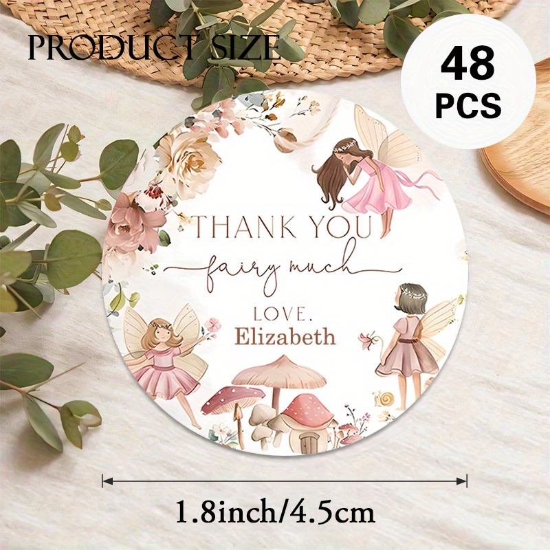 TEMU Custom 48/96pcs "thank You" Round Stickers, Personalizable With Name, Etc. About Fairy - Floral - Themed, Watercolor Design. Suitable For Party