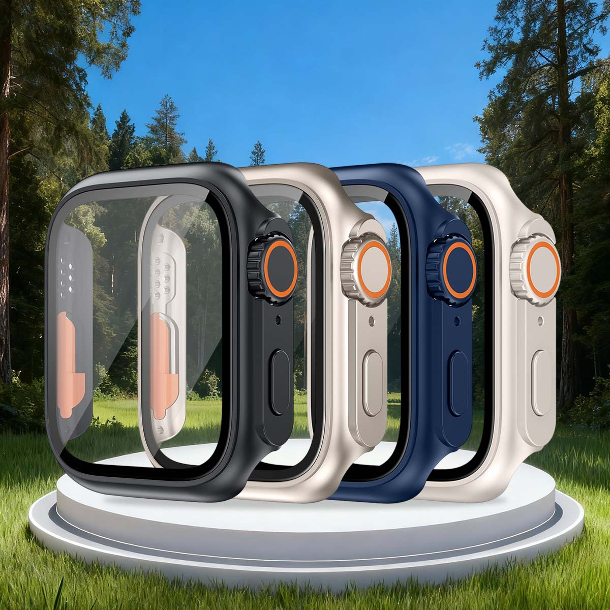 E-shop 4er-Set Ultra Look Apple Watch Hülle mit Displayschutzfolie, für Apple Watch Series 11/10/9/8/7/SE/6/5/4, 46mm 42mm 49mm 45mm 44mm 41mm 40mm