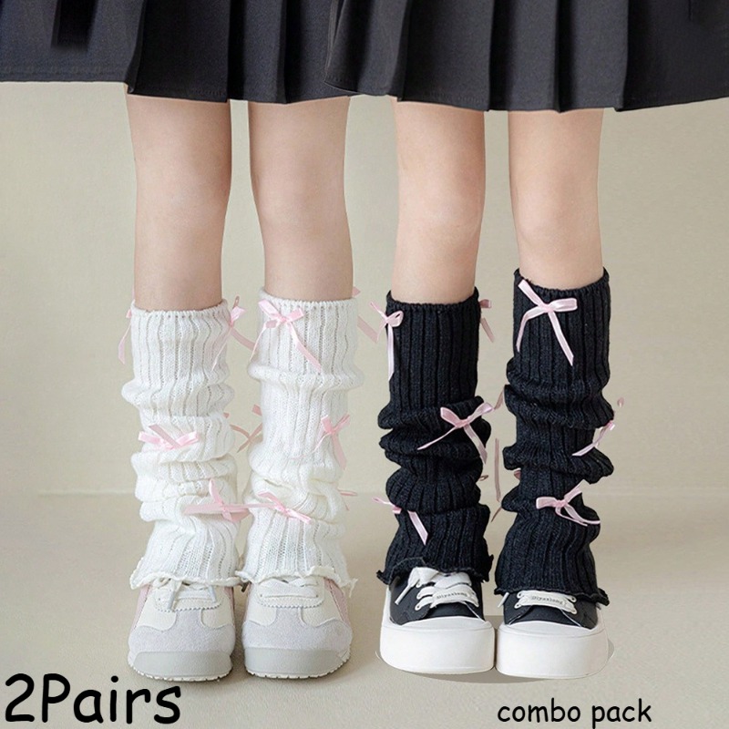 Y2k Sock Covers With Pink Bow & Pattern - Cuff Over-the-knee Leg Warmers For Winter, Themed Parties,, Uniforms - Cute Layering Accessories (teen), For Teenager