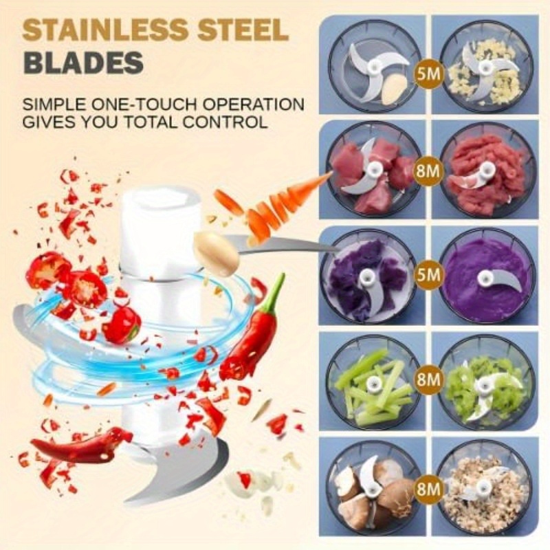 usb rechargeable electric garlic chopper & food processor with stainless steel blades, bpa-free bowl, portable mini chopper with ergonomic lid & clear top - cordless operation,   operation,   for garlic, onion, herb, nut, meat, veggie mincer - ideal for home, office, travel, small kitchens - durable & easy-clean construction, usb-powered, no plug required, ideal for small spaces &   use,   usb cable for charging, compact & lightweight for easy Product details 4