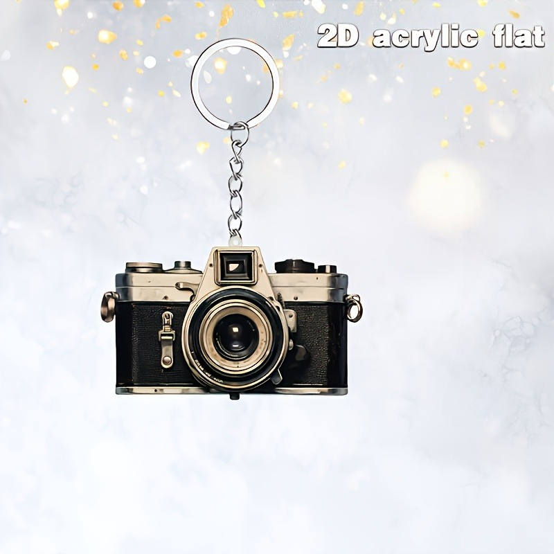 [2d flat] [2d flat] piano 2d, 1 portachiavi   retro acrilico a forma di fotocamera - elegante ciondolo per appassionati di fotografia,   per borse e chiavi dellauto,   per   del papà, lalbero di natale e decorazioni per feste, design piano 2d Dettagli dell'articolo 3