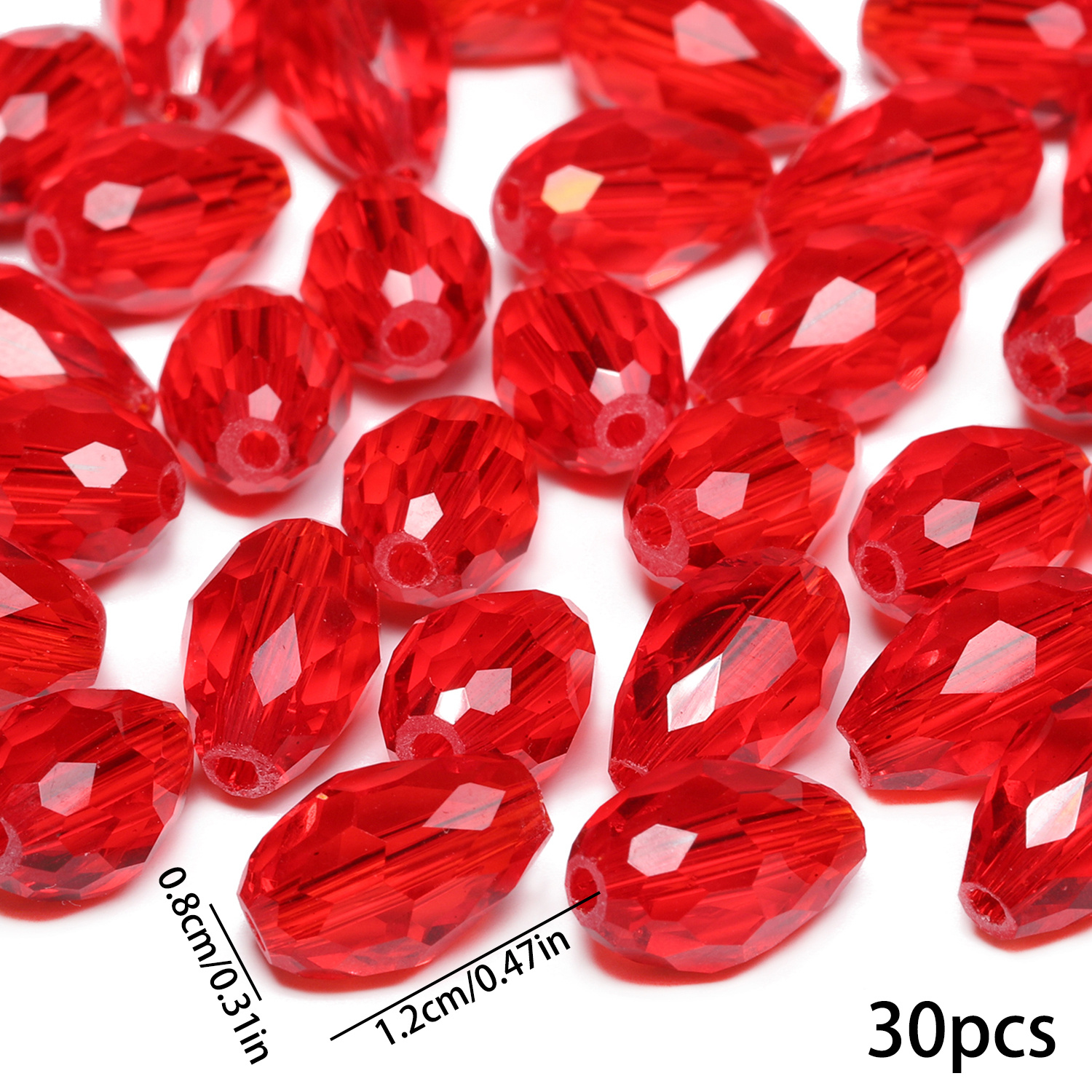 TEMU 30pcs Of 8x12mm Beautiful Red Glass Beads Shaped Like Water , Jewelry Such As Christmas Bracelets, Necklaces, And Gifts