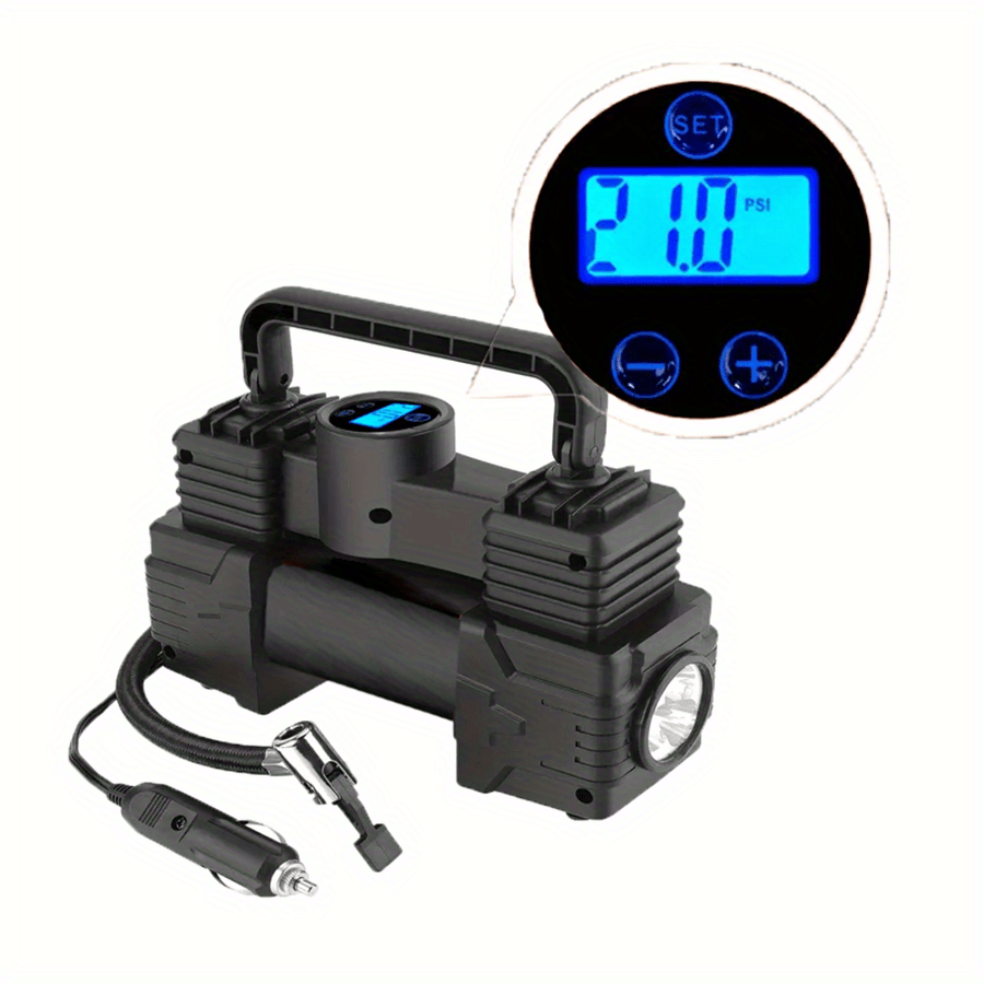 TEMU 1pc Tire Inflator Portable Air Compressor 150psi, 12v Car Air Pump With Digital Display, Led Lights, Car Power Outlet Lighter For Cars, Motorcycles, Bikes And Balls