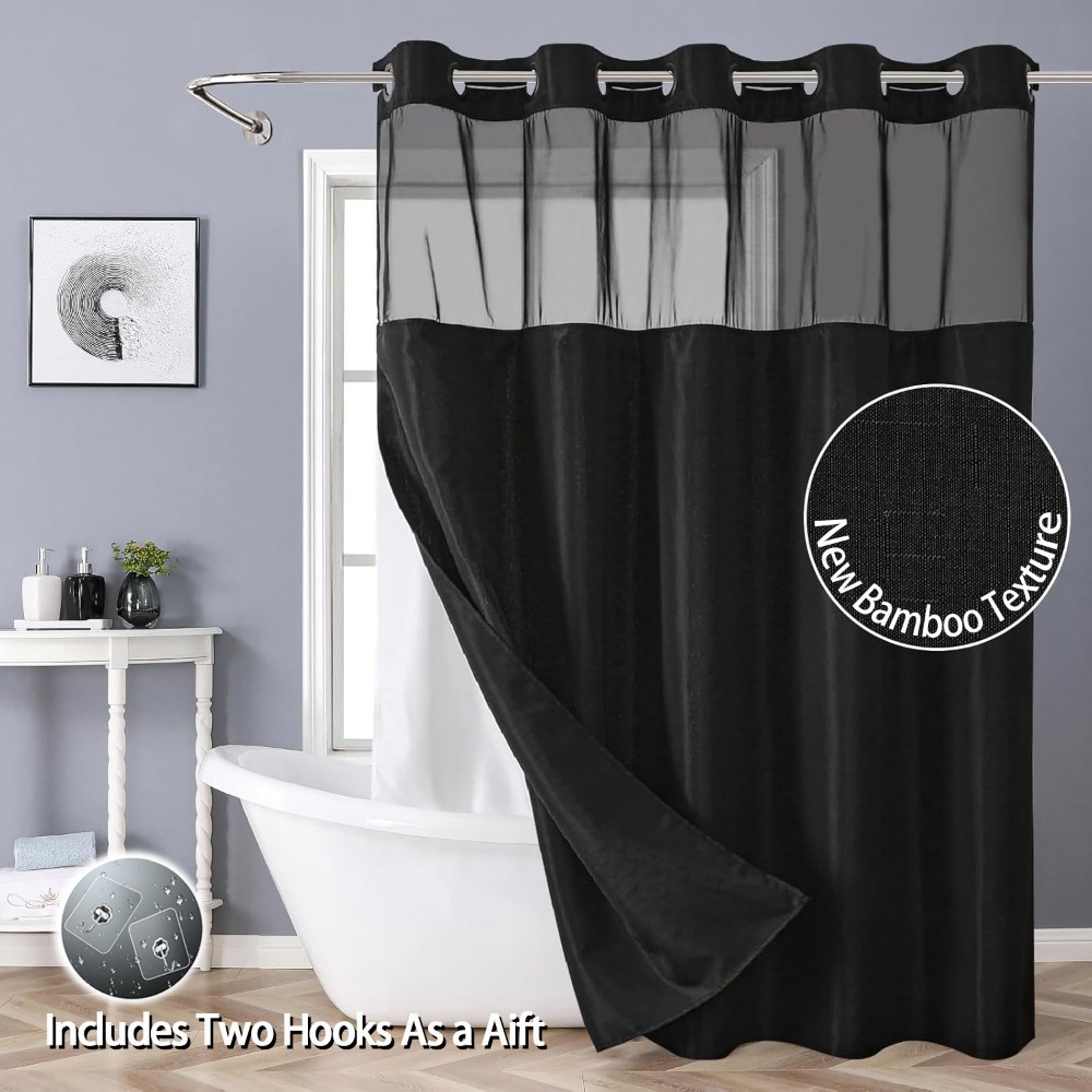 TEMU Bamboo Textured Waffle Shower Curtain With Liner, Waffle-themed Home Decor Liner Set, A Hot-selling Local Warehouse Item This Year, Perfect Gift
