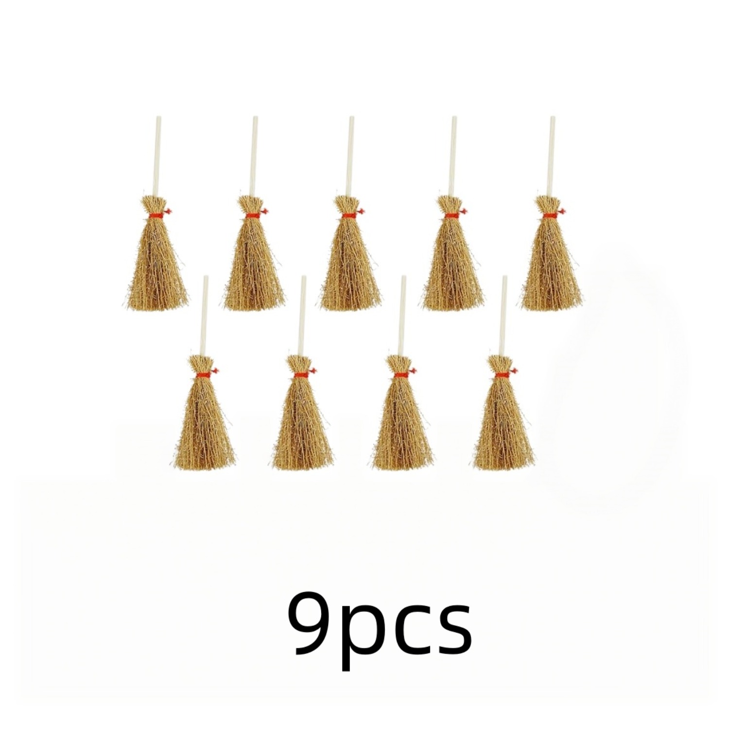 TEMU 9pcs Miniature Artificial Mini Brooms With , Suitable For Christmas And Halloween Craft Decoration, Witch Additions, Costumes, Role-playing