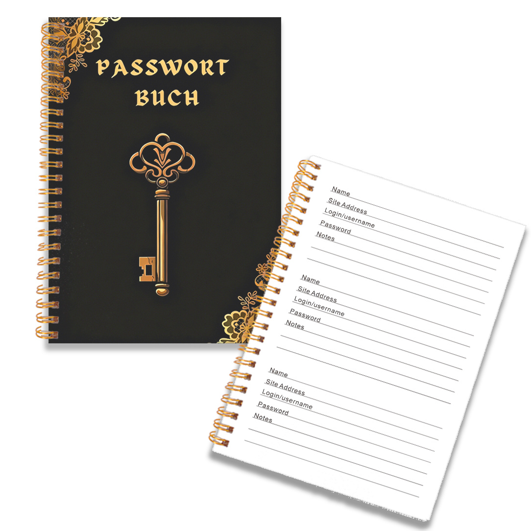 Elegant German Spiral Password Notebook - 70 Pages, Design, Ideal For Login & Daily Planning, Notebook Supplies|decorative Notebook|durable Cover