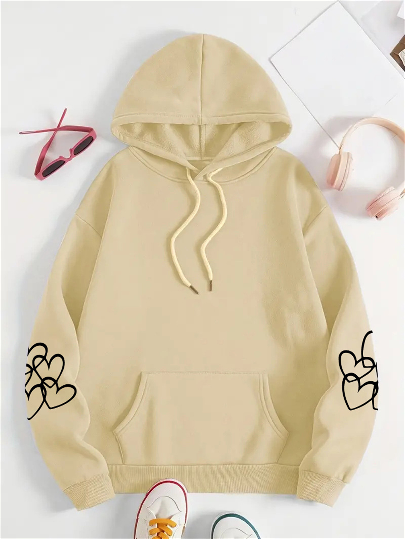 womens oversized cozy hoodie with highland cow print paw   soft long sleeve pullover brown polyester casual wear for everyday   details 31