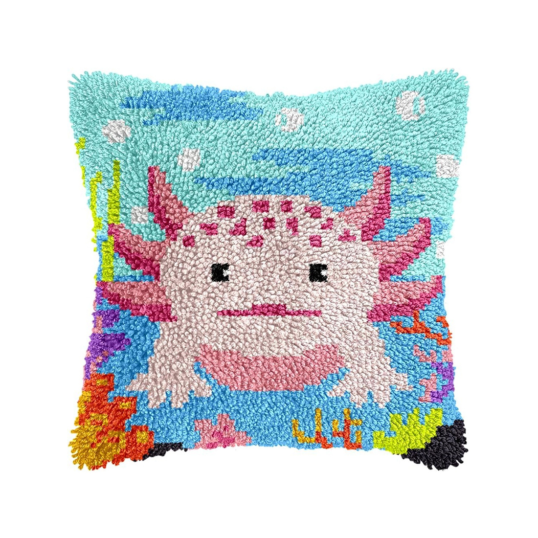 Axolotl Latch Hook Kits Suitable For Adults Beginners - Pre-printed Cross- Embroidery Cushion & Rug/pillow Making With Multicolor/ Threads, Hooking Craft For, Sofa Decoration, Themed