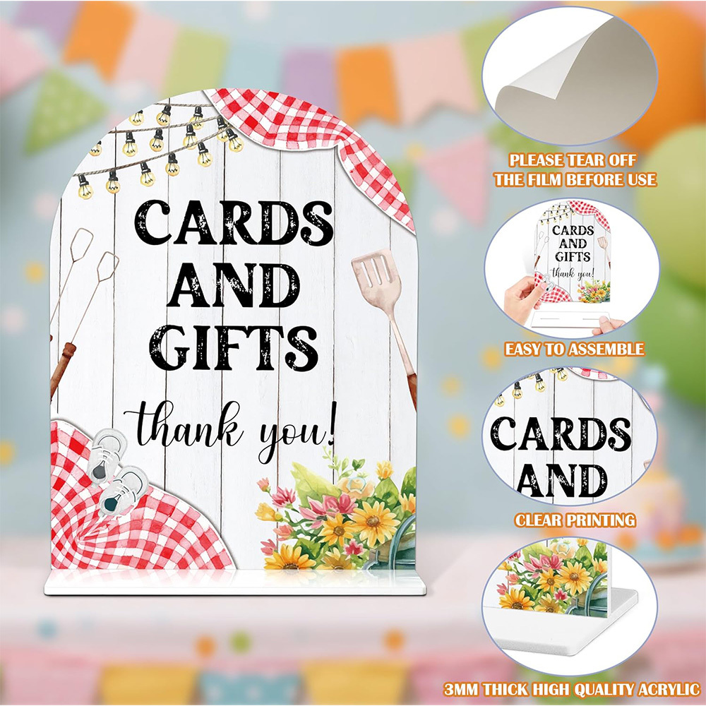 TEMU 2d Flat, Card And Gift Signage - Bbq Baby Shower Sign, 1pc Arched Acrylic Sign With Stand, Gender Reveal Party Table Decor, Backyard Baby Shower