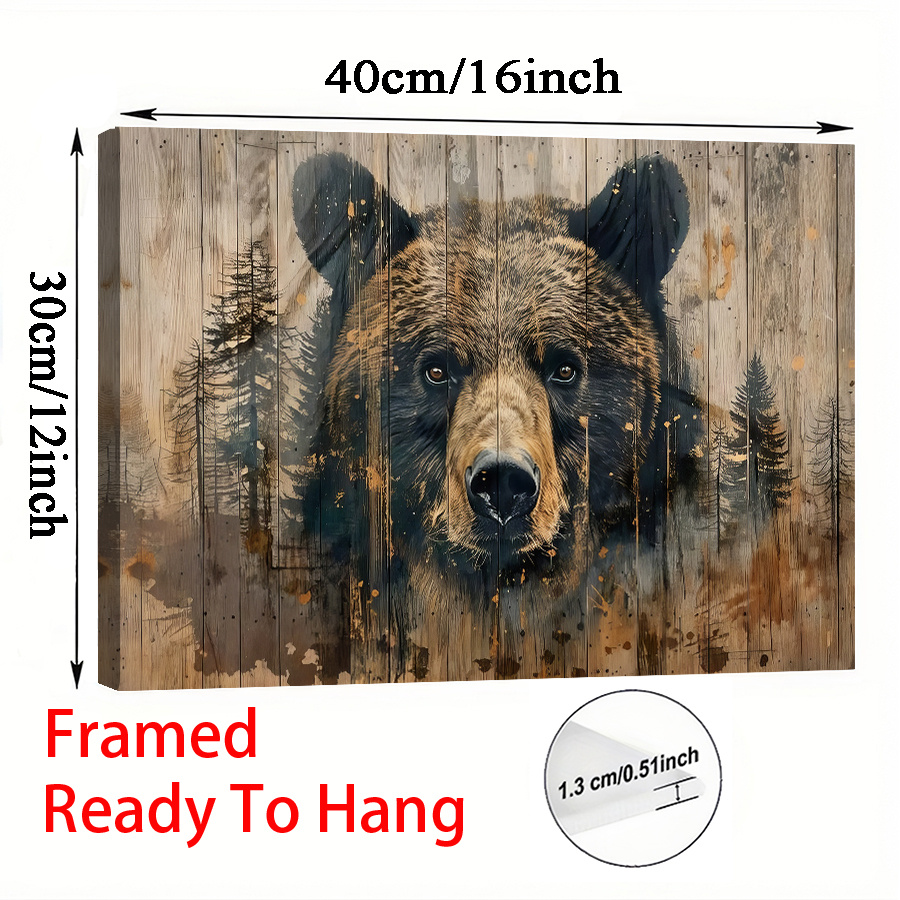 TEMU 2D Plat, 2D Plat, une œuvre d'art 2D Plat, un poster sur toile encadré intitulé 'Force : Silhouette d'Ours de la Forêt', parfait pour qui la