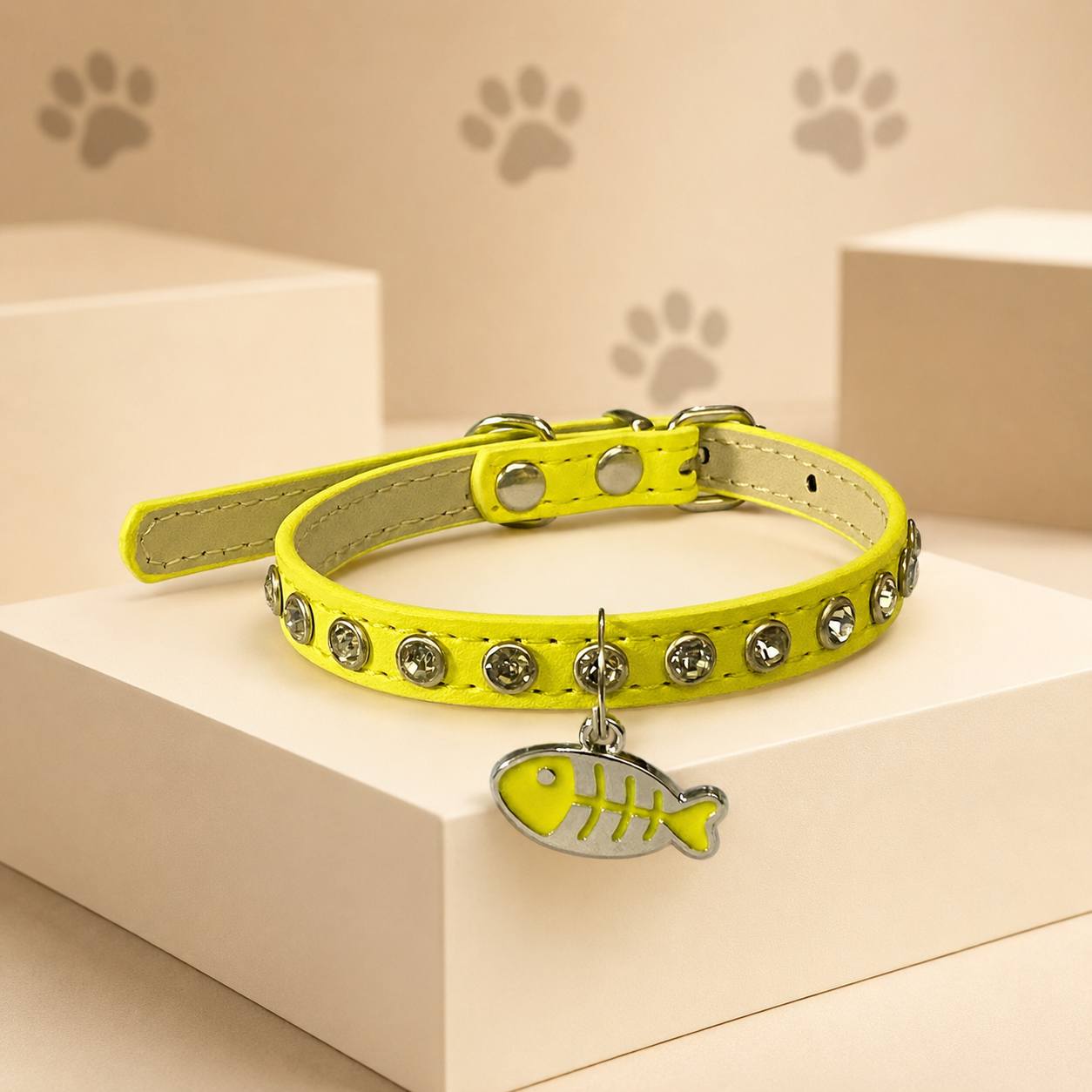 TEMU Adjustable Pu Leather Cat Collar With Custom Engravable Fish Bone Pendant & Id Tag - Rhinestone Studded Sparkly Kitten Collar Suitable For Small