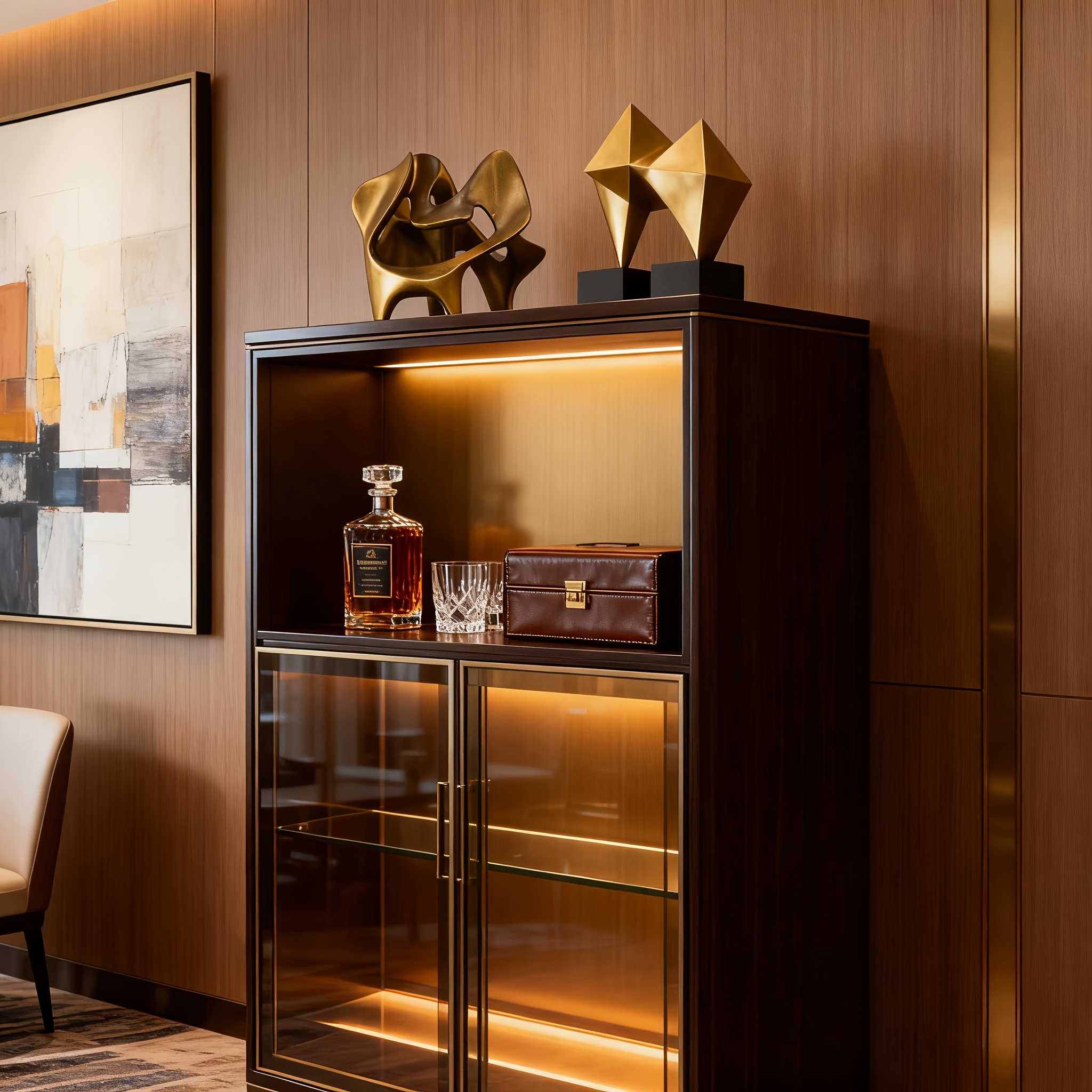 An Abstract Bronze-Colored Resin Wrapped Geometric Statue, Handcrafted for Multifunctional Indoor And Outdoor Decoration, Room Artwork, Minimalist Style Accent, Fine Craftsmanship, Suitable for Living Rooms, Offices
