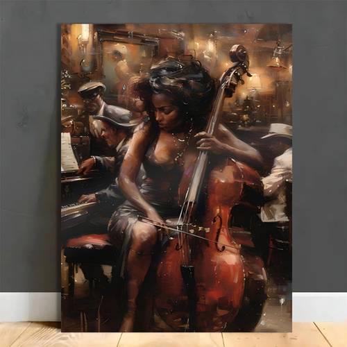 unique women playing canvas art print with wooden frame living room bedroom office decor ideal gift for music lovers