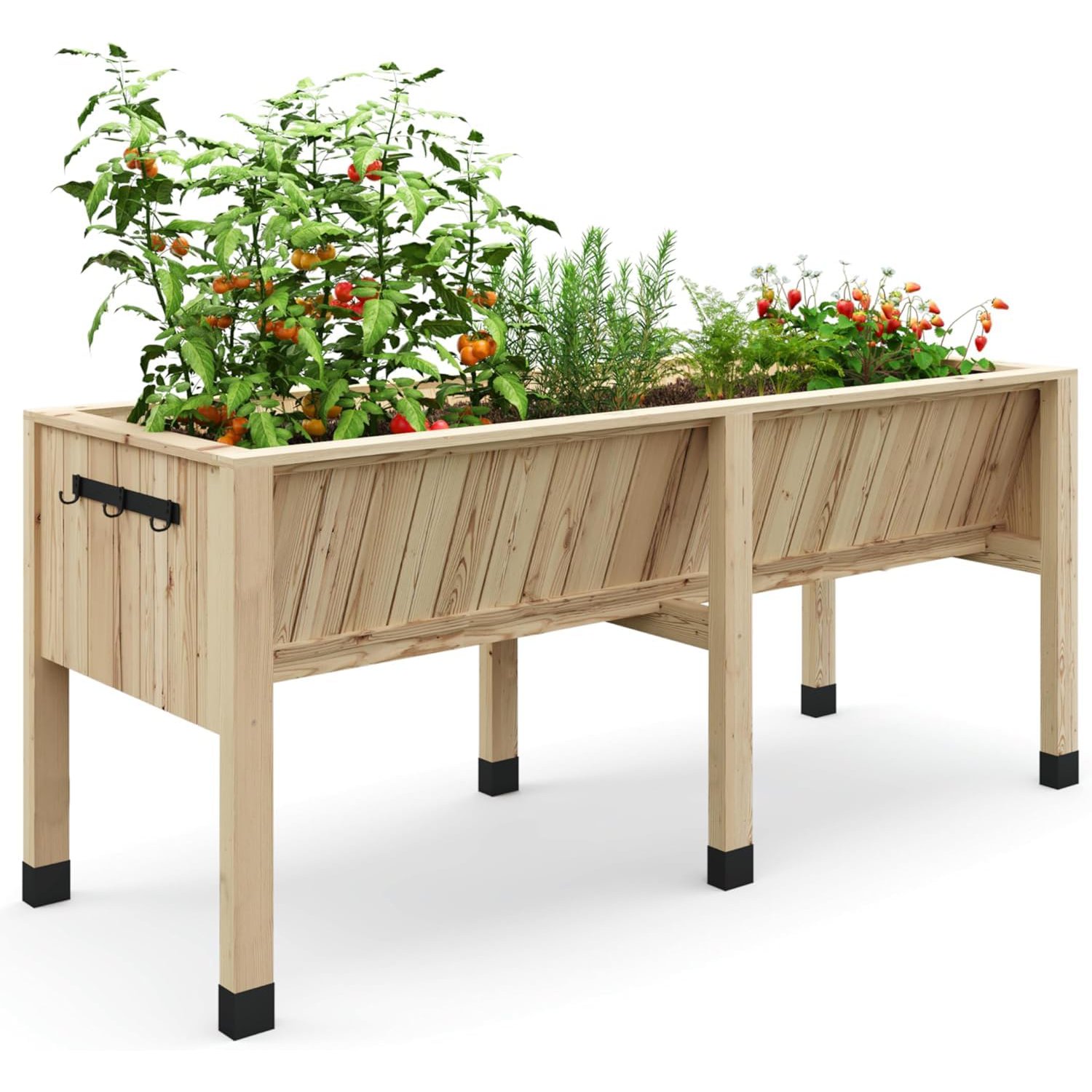 Image of Raised Garden Bed Box 1pc Large Cedar Wood Plant Growing Bed Raised Garden Planter Box With Hanging Hooks For Indoor Outdoor Herbs Flowers Vegetables Natural Rot-resistant Wooden Planter