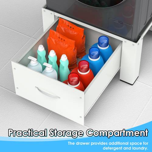white washing machine stand with drawer of to 150kg durable pedestal for washing machines measuring 62 5 x 54 5 x 32 5 cm for washing machines suitable for refrigerators dryers and freezers