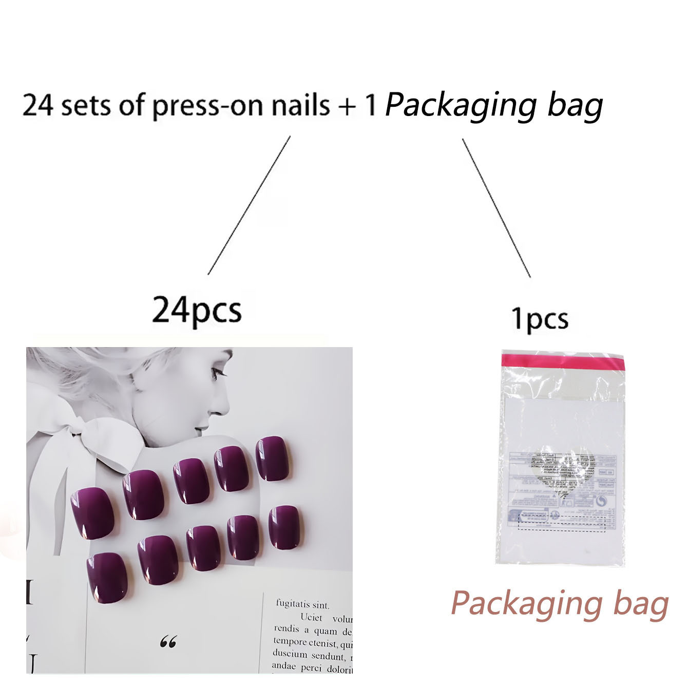 TEMU 25 piezas (24 uñas postizas tipo + 1 bolsa de empaque) puntas de uñas cortas cuadradas moradas brillantes, juego de uñas de color puro a para