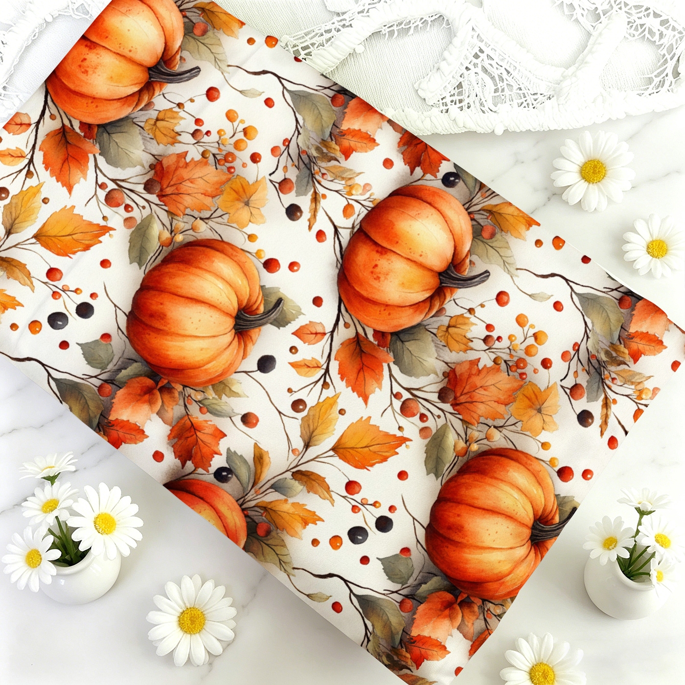 TEMU 1pc Tissu d'automne à motif de feuilles de citrouille avec impression numérique, multi-tailles en option, et confortable, entièrement en