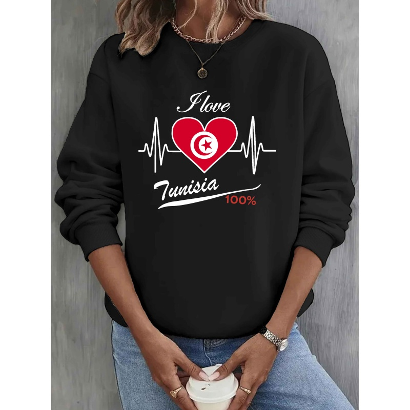 

Sweatshirt "J'aime la " pour Femme - Col Rond Décontracté, 100% Polyester, Lavable en Machine, Vert avec Design Cœur & , pour &