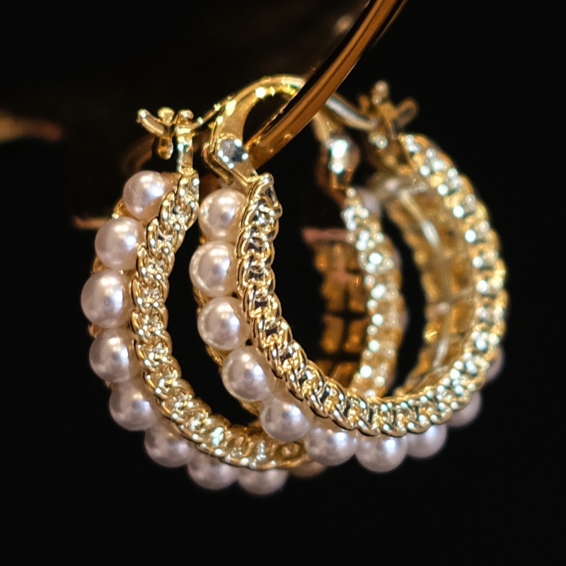TEMU Pendientes de aro con incrustaciones vintage de de perlas para mujer, para banquetes, fiestas, días festivos, uso diario, elegantes, dorados,