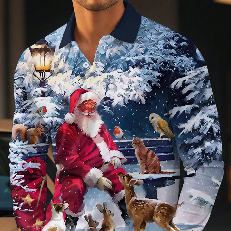 

3d Digital Printing Christmas Santa Claus Collar Casual Comfortable Long Sleeve T-shirt Business & Home