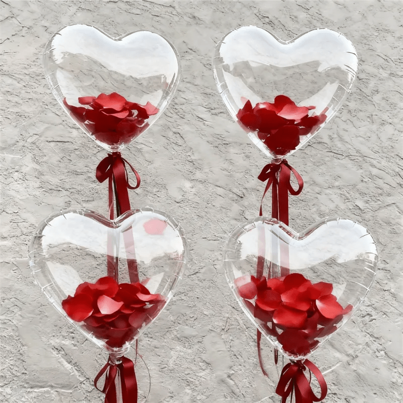 506pcs Transparent Heart-Shaped Pom Pom Petal Combination Set, 500 Petals + 5 Pom Poms + 1 Ribbon. Ideal for Valentine's Day, Weddings, Birthdays, Proposals, Anniversaries, Mother's Day Romantic Decorations, and Special Evening Parties