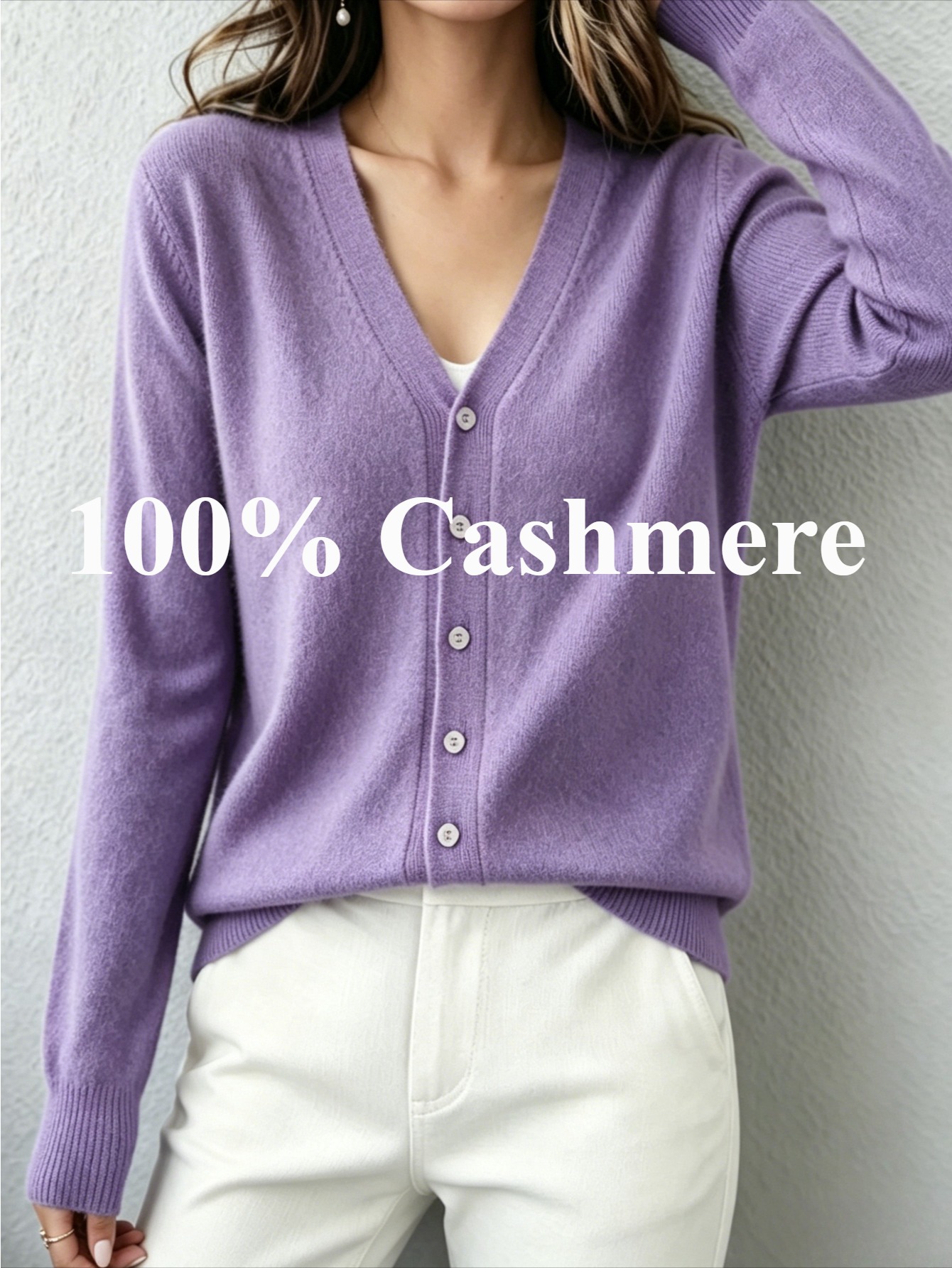 item picture Women S Spring Summer Cashmere Cardigan,  -Friendly Solid Color V-Neck Minimalist Basic Sweater, Casual Versatile for Daily And Workwear