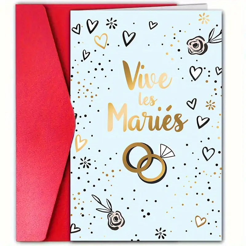 TEMU Une carte de mariage française avec une enveloppe présentant " Les Mariées", de élégants dorés et noirs, parfaite pour les mariées, les mariés,