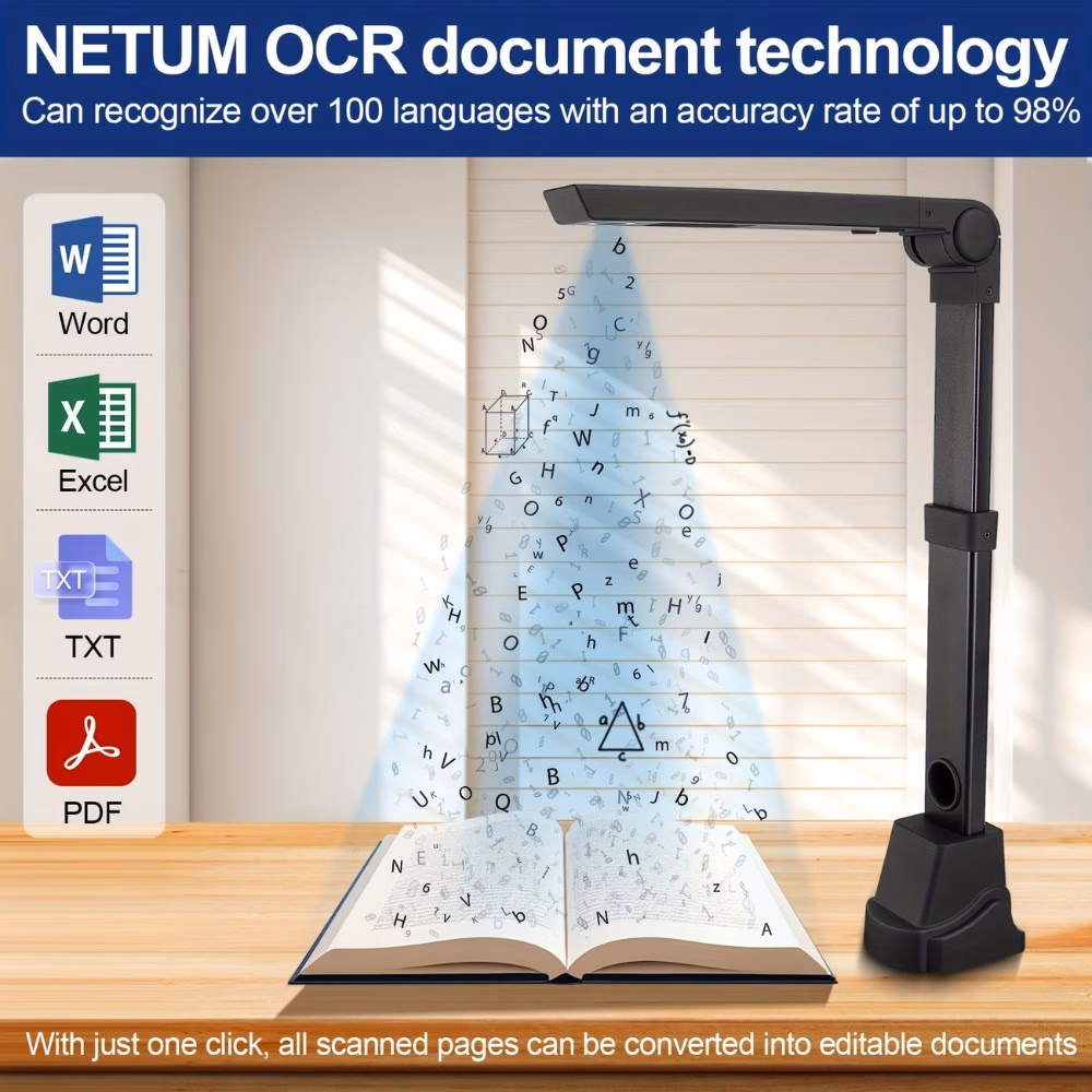 Portable A4 Book & Document Scanner with 16MP Resolution, Deskew...