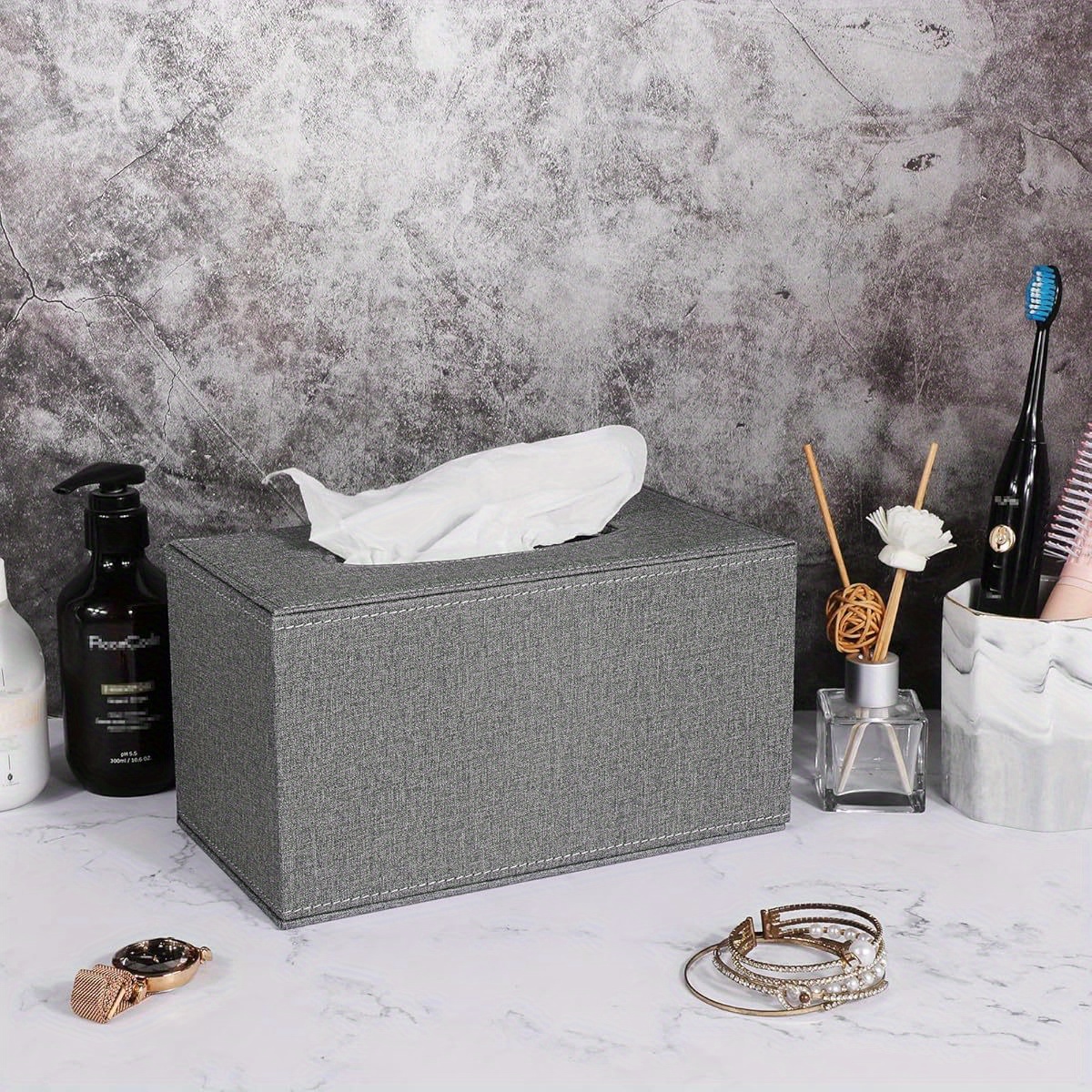 tissue box cover rectangular tissue box holder linen tissue box with magnetic bottom decorative grey tissue box for bathroom toilet living room table desk   large Product details 6